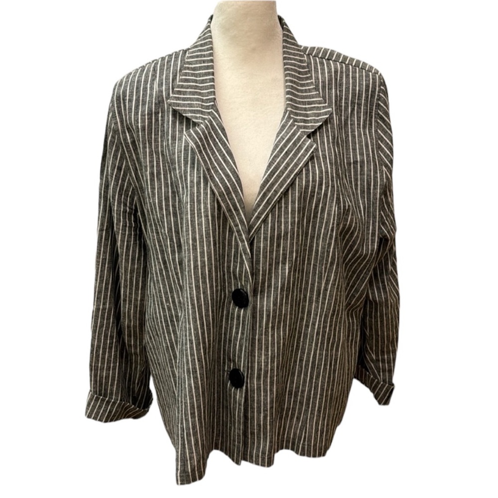 Revolution Striped Linen Jacket in Charcoal and White. Size 3 (L). NWT.